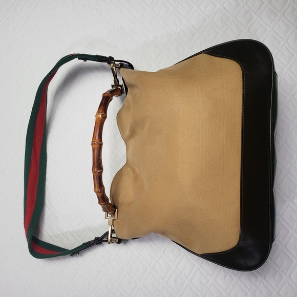 Gucci Bamboo Web Satchel with Signature Striped Strap - Picture 1 of 14